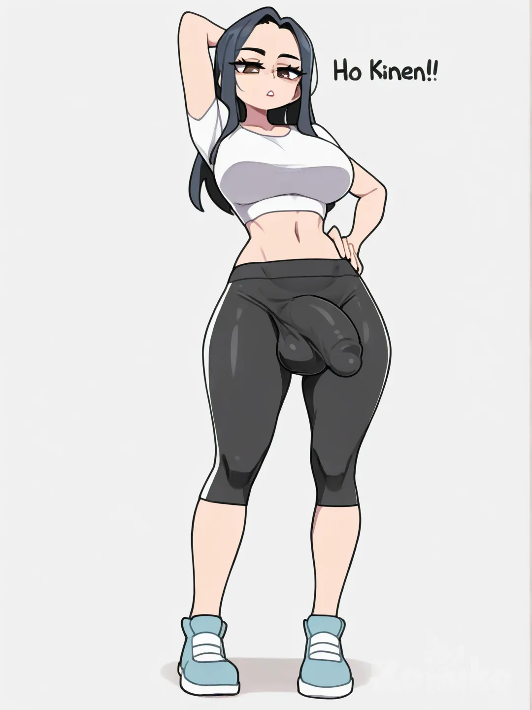 futanari bulge, médium hard dick, full body, [clean-lines-style]