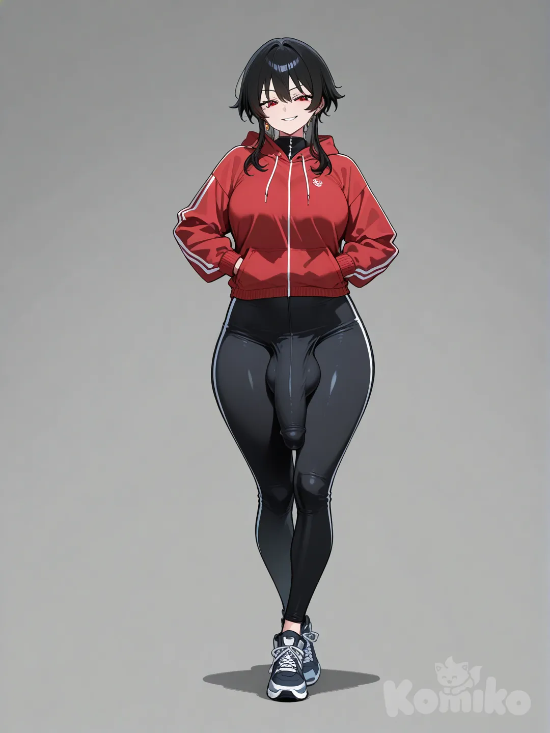 futanari bulge, big hard Dick, smirk, full body, [glossy-anime-style]