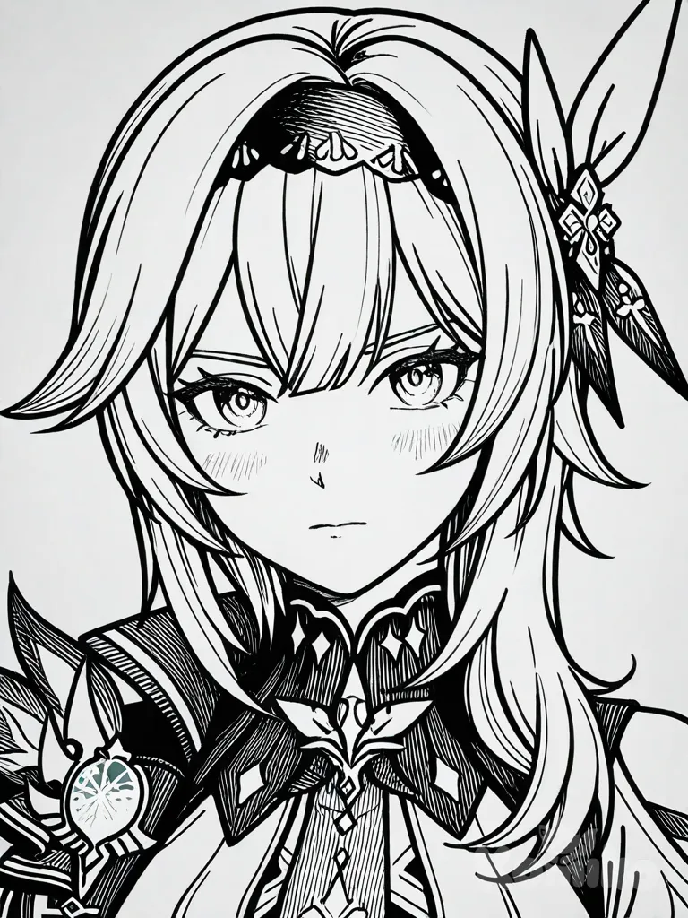 comic shading, anime coloring, anime screencap, hatching (texture), [grayscale-manga-style], Eula (Genshin Impact)