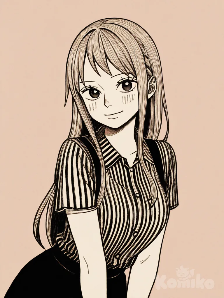 [pop-toon-style], comic shading, anime coloring, hatching (texture), Nami (One Piece)