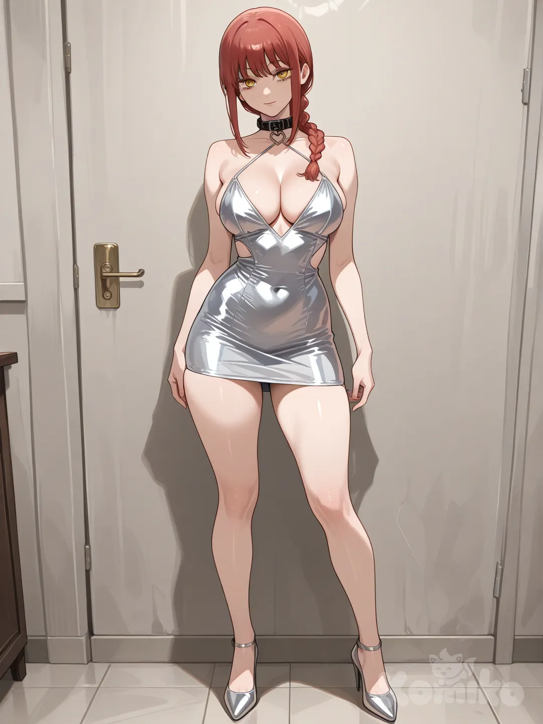 makima (chainsaw man), pet collar,slut dress, full body