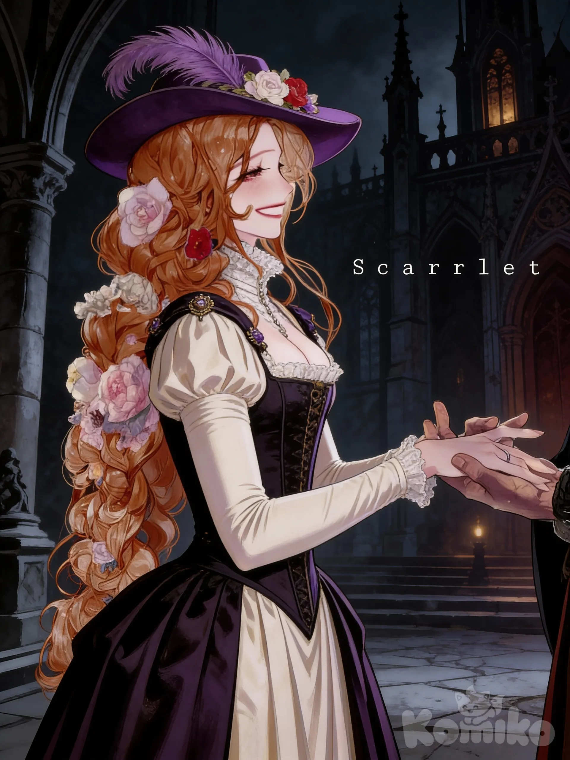 Castlevania, at least one long-sleeved tunic fitted at the wrists and a tube-like garment, sometimes called a peplos, worn pinned at the shoulders, Tudor era dress, hat, and feathered, purple