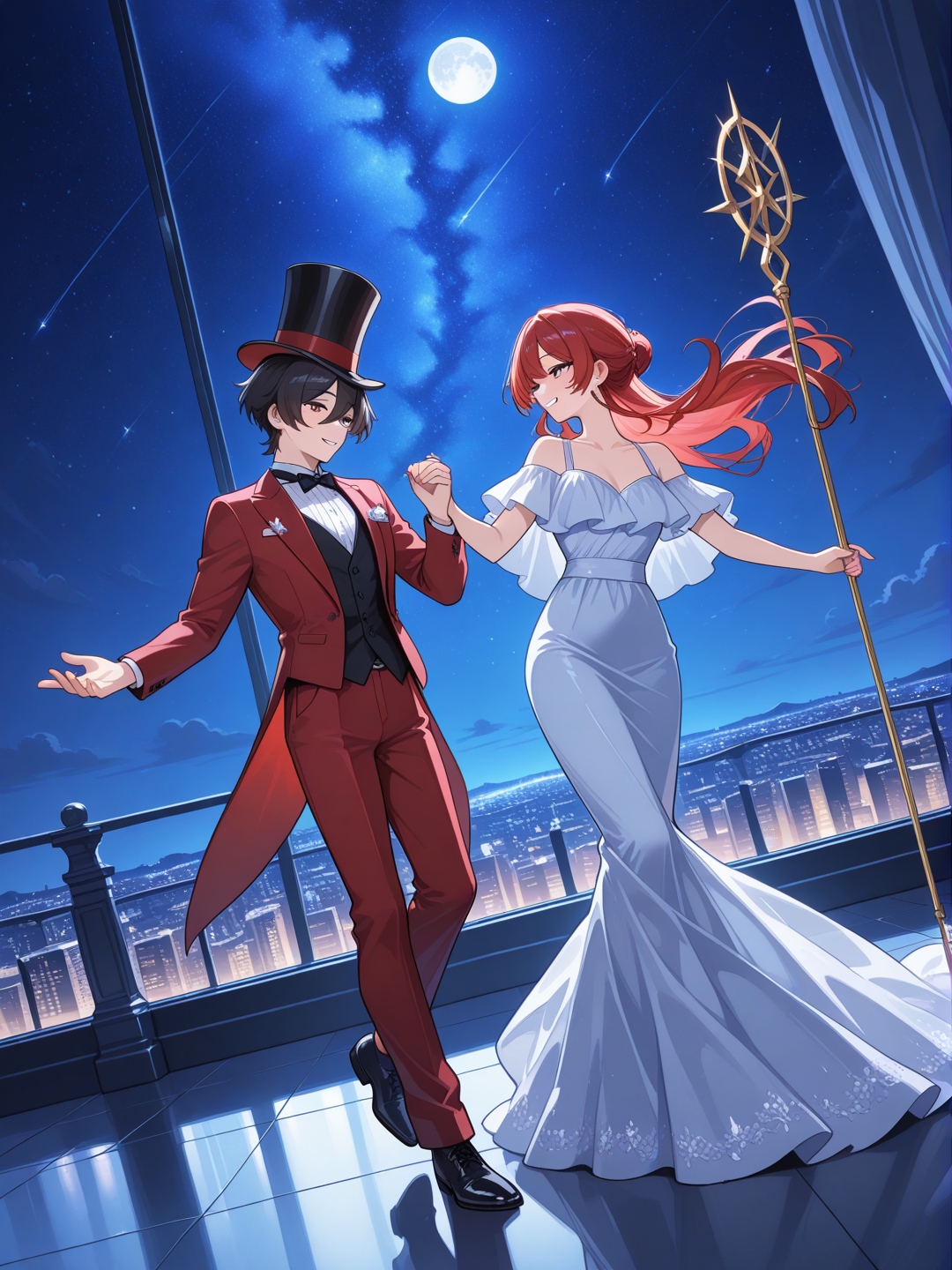 @Alastor_The_Radio_Demon dancing with the girl in the night