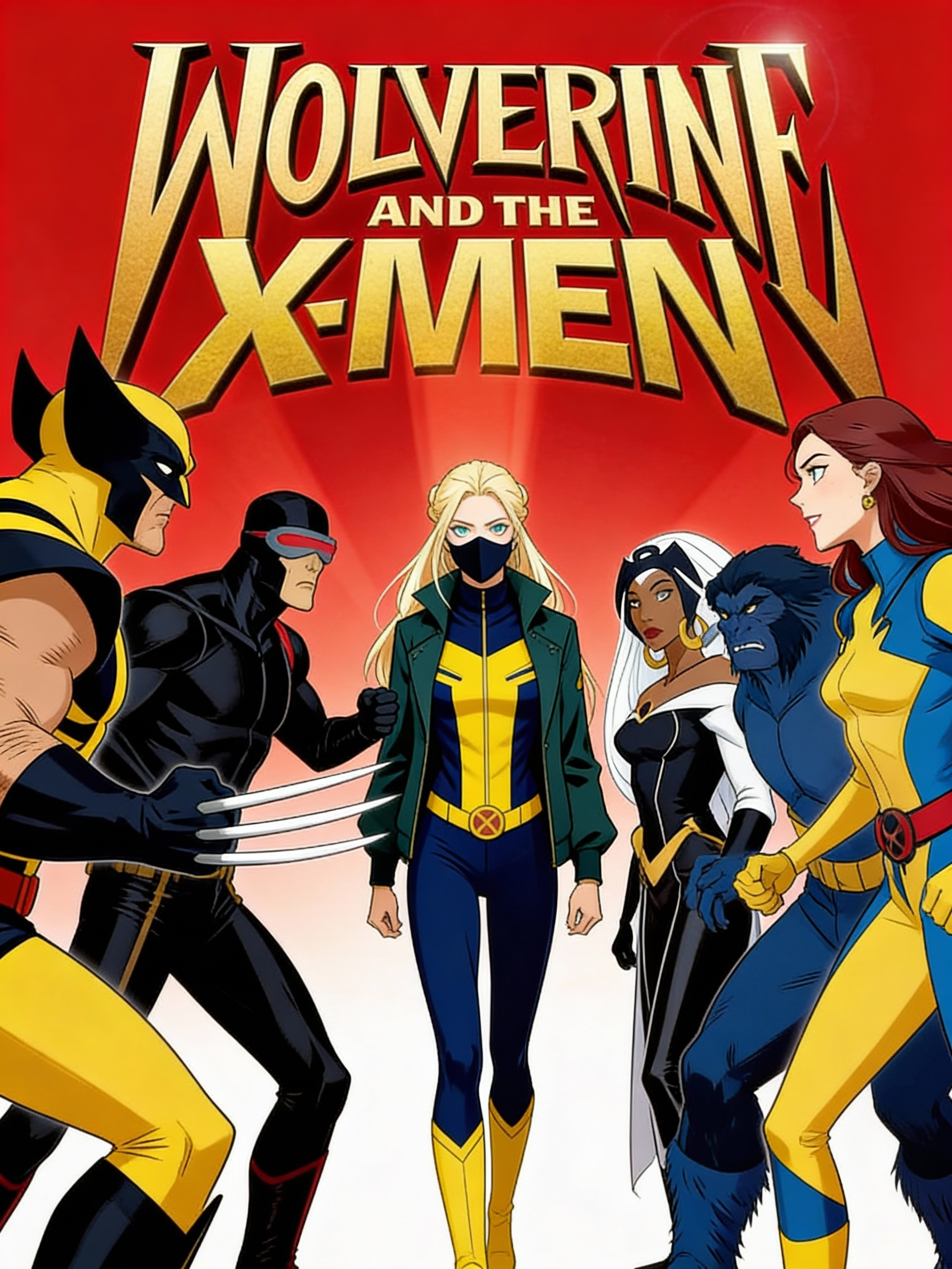 Wolverine and the X-Men team went to tell the team member who has the power of water to rejoin their team. She is wearing her uniform in navy blue and yellow with a dark green jacket, and wearing a mask from nose to chin.