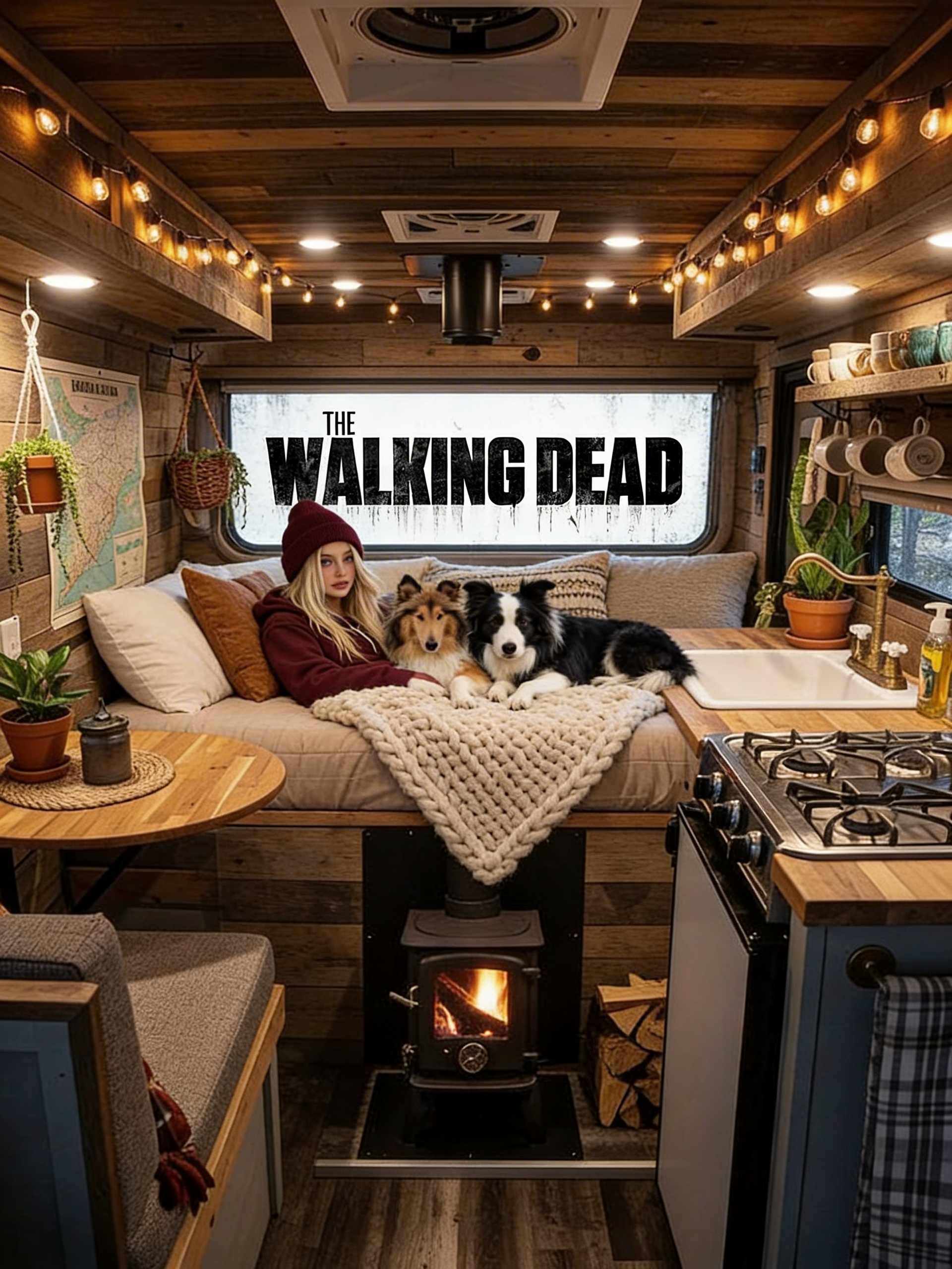 Inside, they lay together in the comforts of their only home from the outside world. The title was shown on the window bedside. "The Walking Dead"