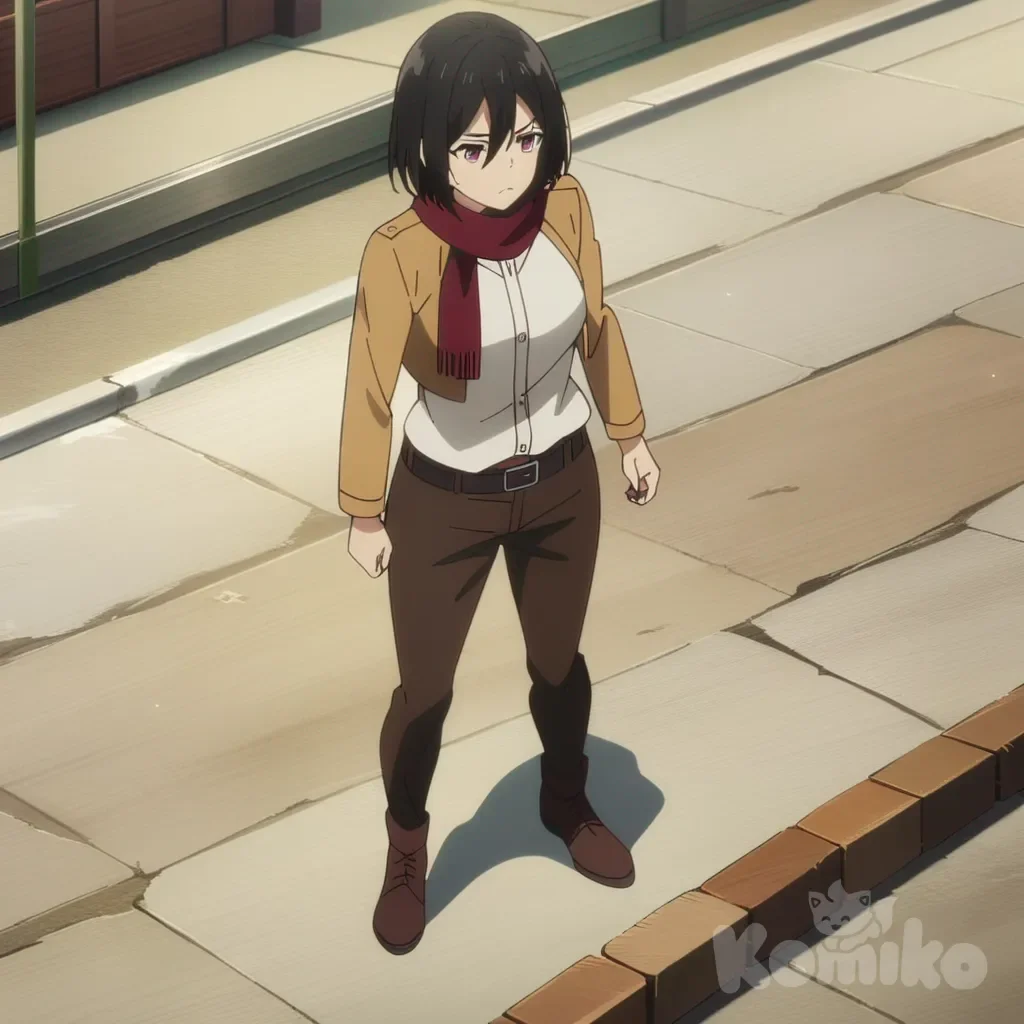 Eren Yeager, Mikasa Ackerman, anime screencap, full body