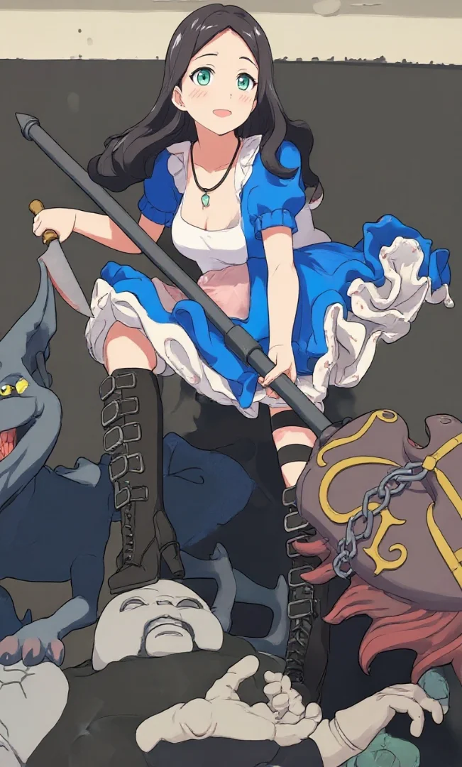 1girl, female, madness, full body, boots, long hair 