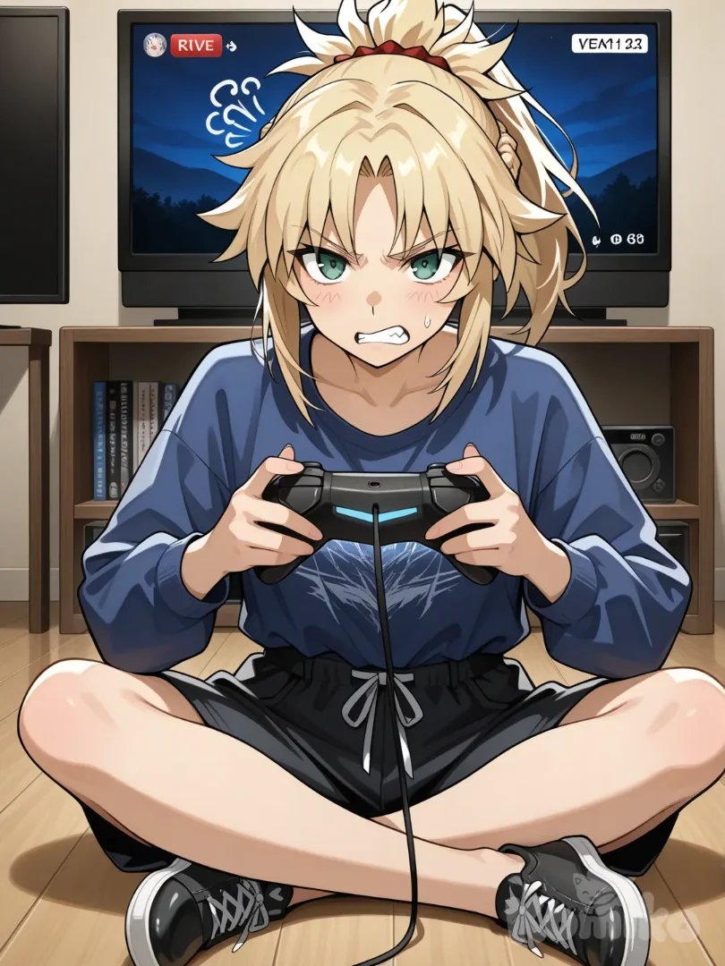 Mordred playing video games and getting angry
