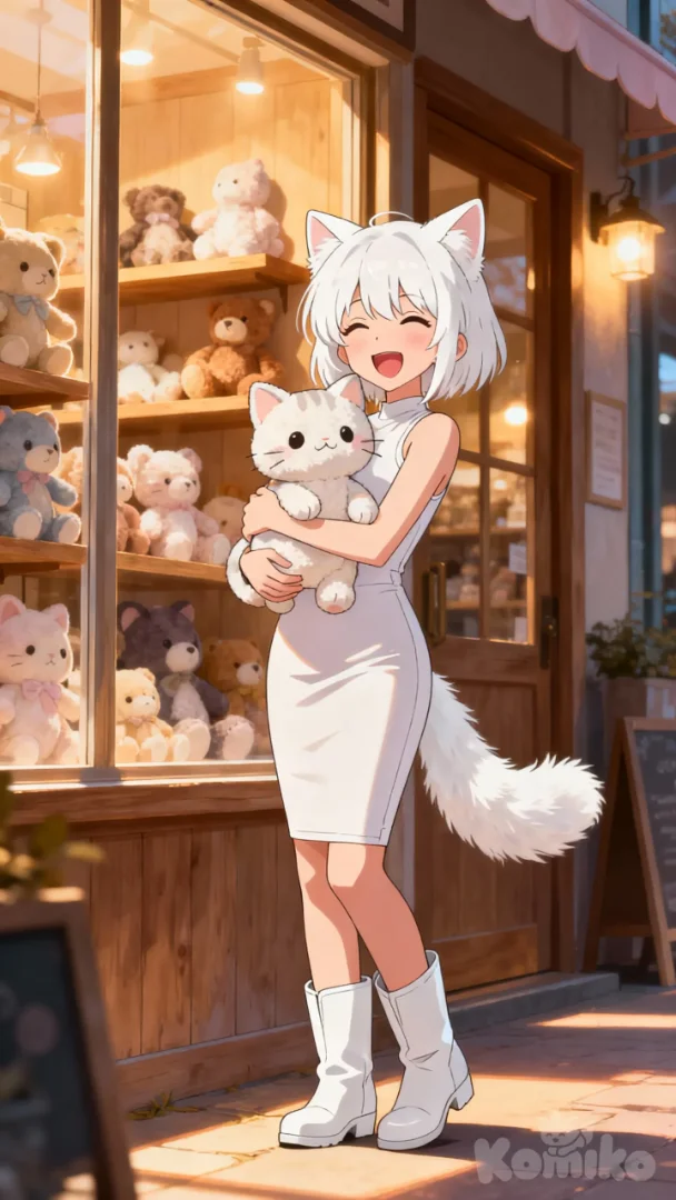 Cat girl and stuffed cat