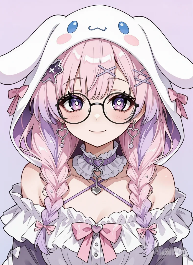 粉紫大耳狗頭套少女