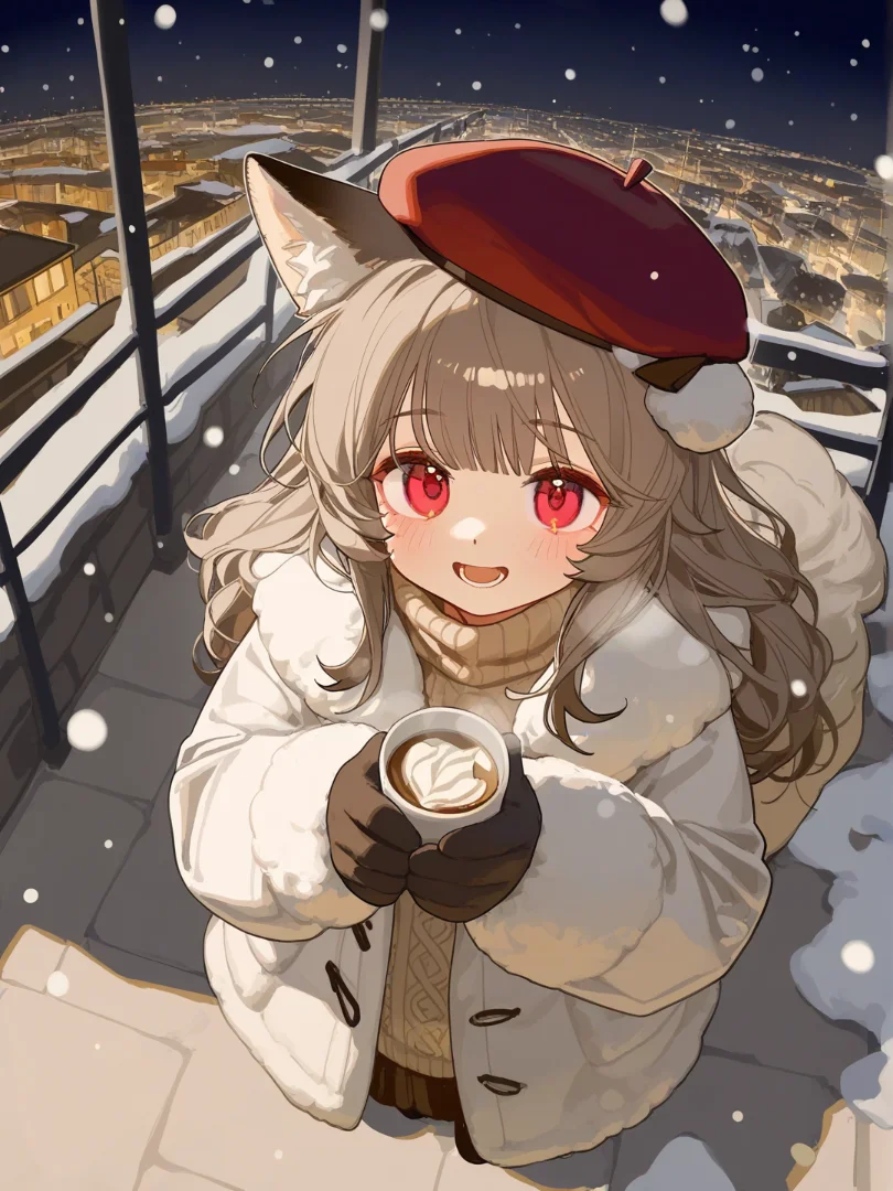 Fuuka(OC) - Warm coffee on a snowy night. ☕️❄️