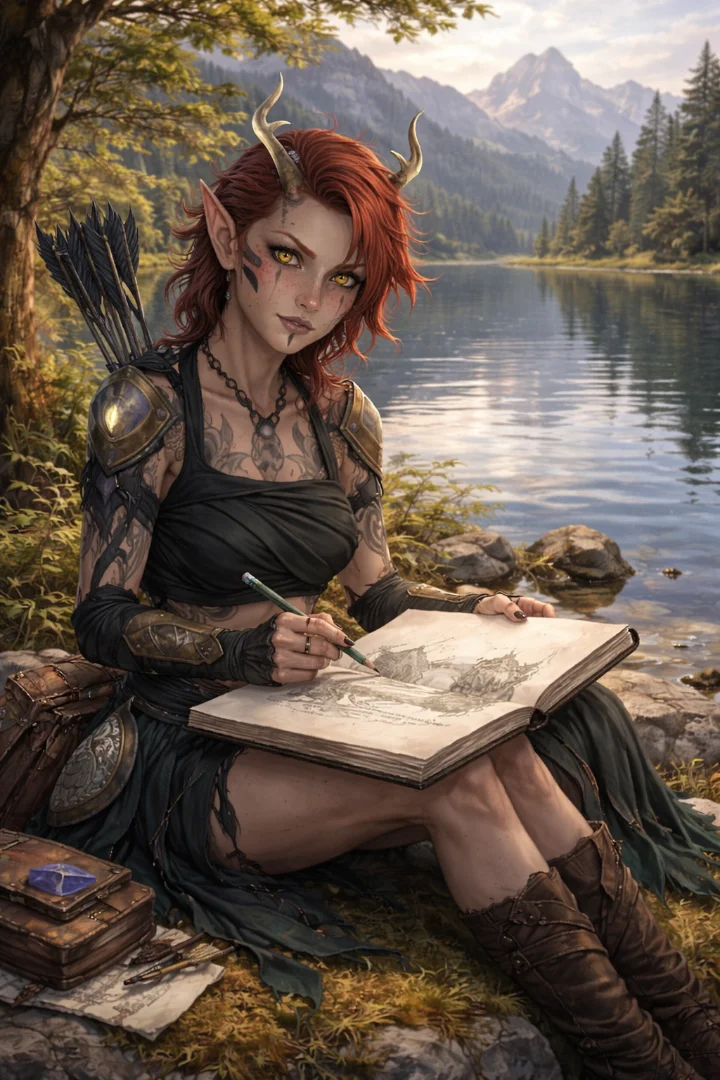Sylara Thorne drawing at the lake