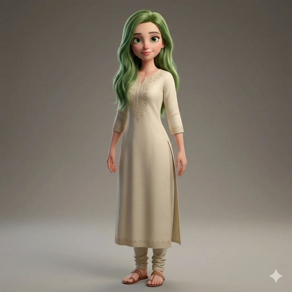 Studio Ghibli style anime girl standing at an Indian railway station, soft sunset lighting, short flowing hair moving in the breeze, wearing a simple pastel kurti and backpack, emotional but calm expression, warm cinematic colors, hand-painted anime background, shallow depth of field, dreamy atmosphere, gentle wind, highly detailed, wholesome Ghibli vibe