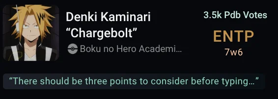 I apparently have the same personality type as my partner's anime crush!<3