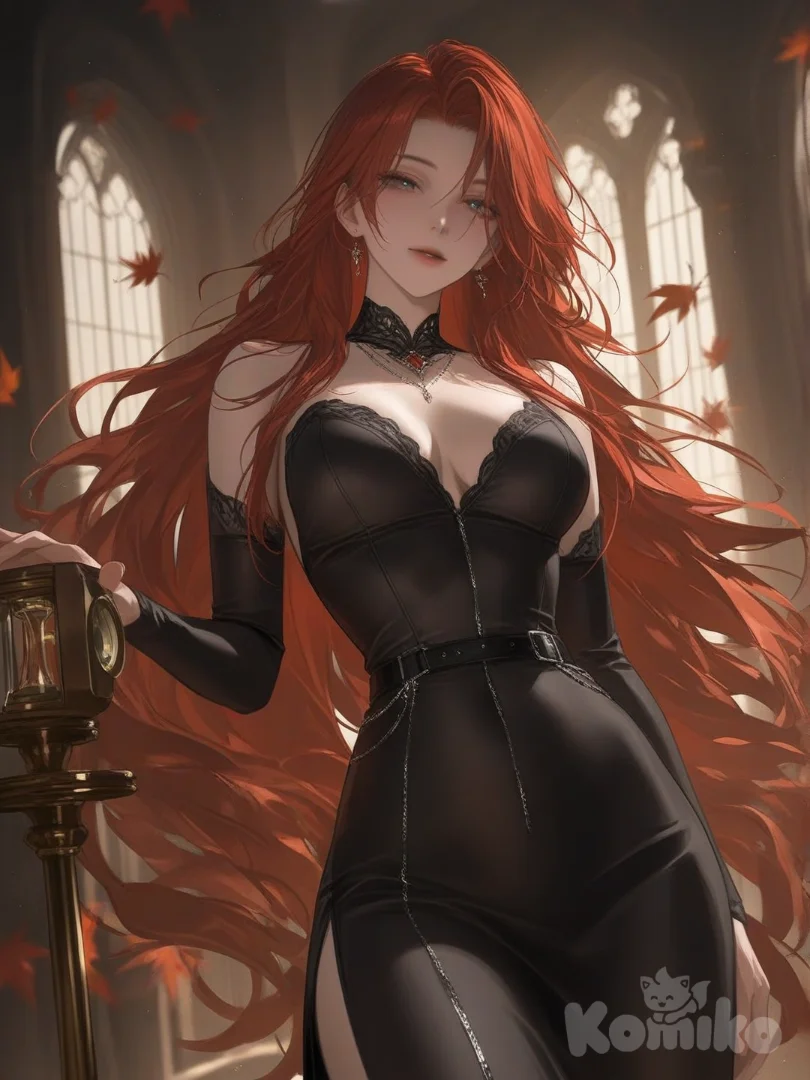 Red haired girl in black