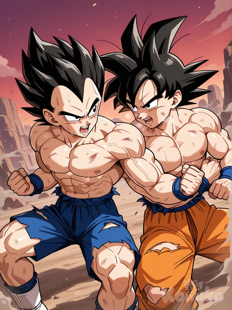 Vegeta and Goku fighting