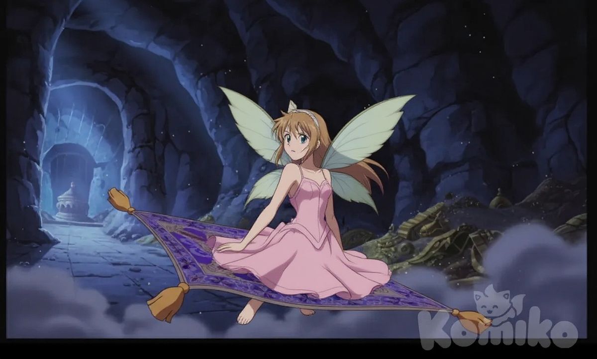Asuna flys with magic carpet 
