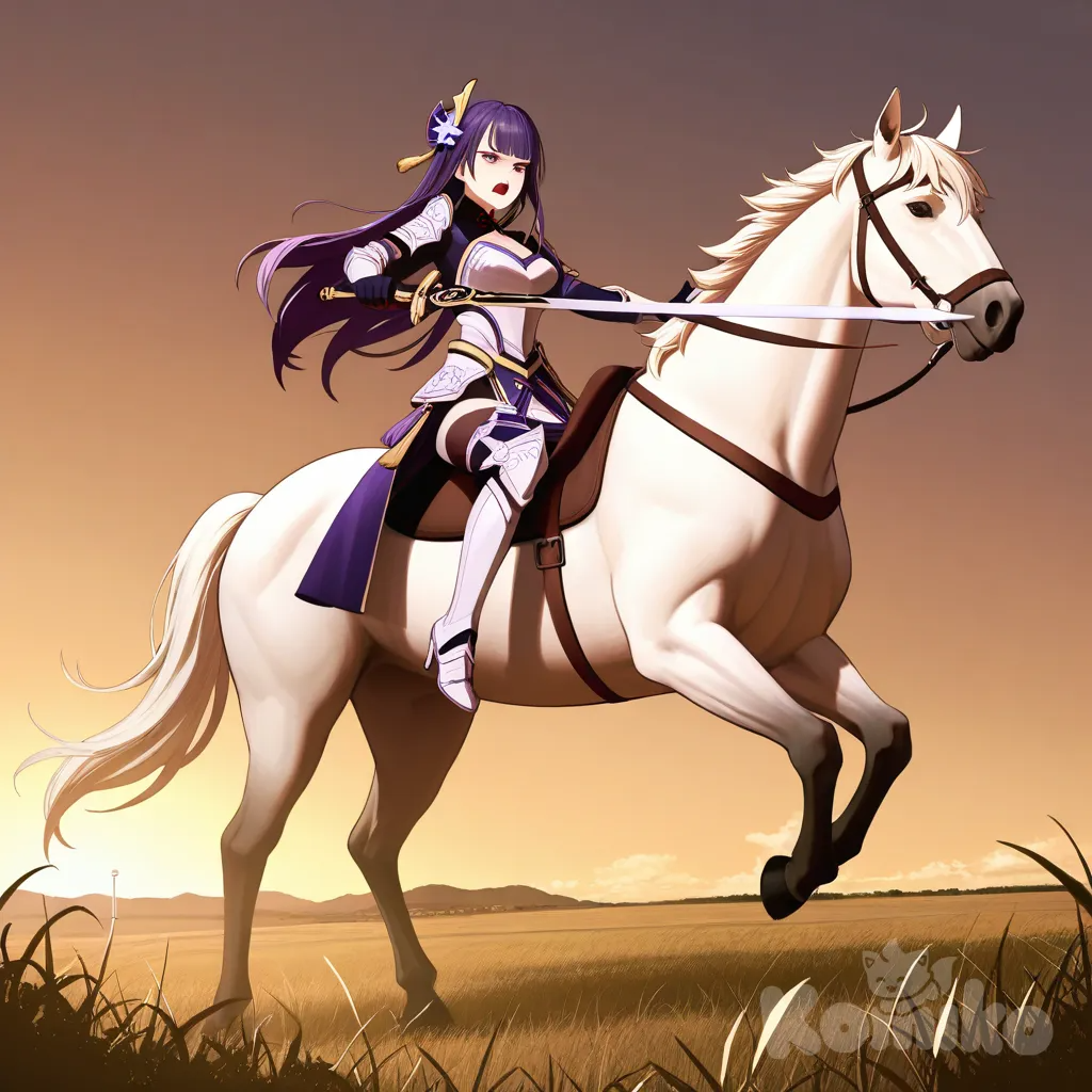 Raiden ShogunRiding on a white horse,