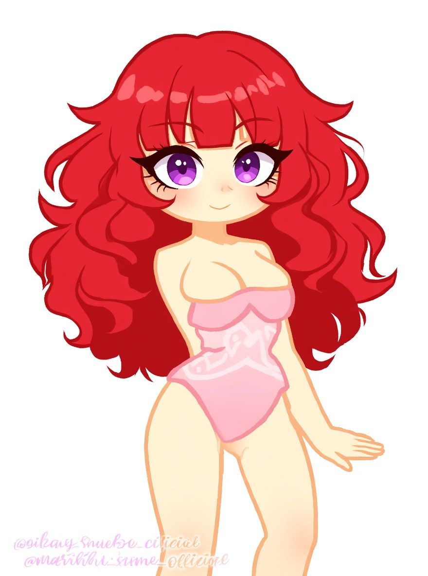 não-binária, lésbica, e-girl, MLP, cabelo cacheado, cabelo vermelho, olhos roxos, pele amarelo pastel, artista, single character, full body, looking at viewer, anime style, simple background, white background