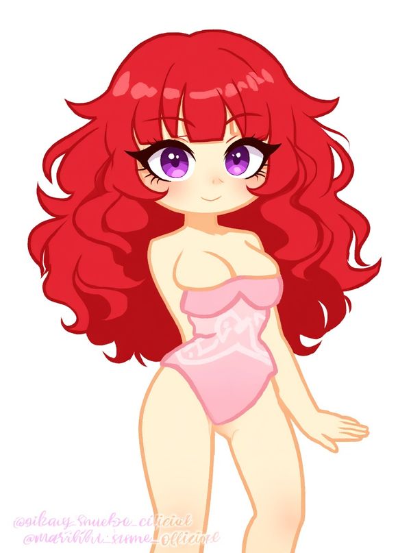 não-binária, lésbica, e-girl, MLP, cabelo cacheado, cabelo vermelho, olhos roxos, pele amarelo pastel, artista, single character, full body, looking at viewer, anime style, simple background, white background