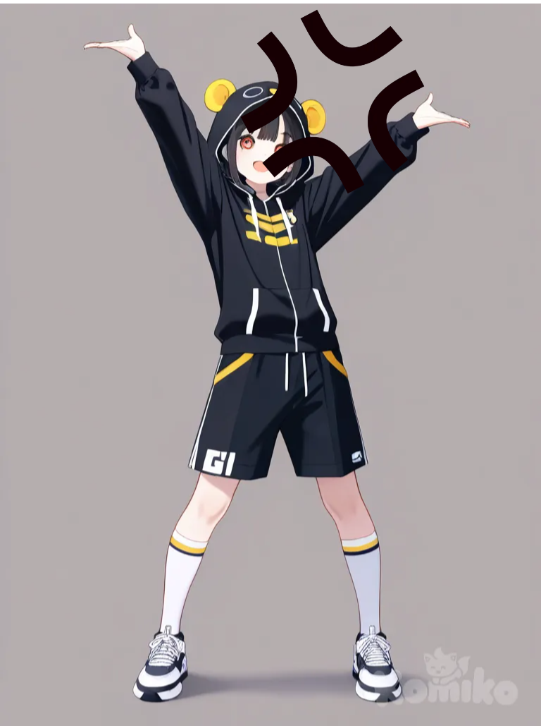 đeo kính trắng, dancing, hoodie, 1girl