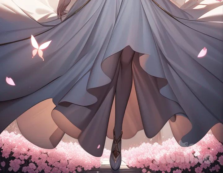 An elegant, masterfully anime-style female character with flowing white hair and crimson eyes stands poised in the center of an ultra-surreal fantasy realm. She gazes toward the viewer with serene confidence, surrounded by floating cherry blossoms and luminous butterflies suspended midair. Her silken gown cascades to the ground in soft folds, and a gentle breeze lifts strands of her pearlescent hair. The lighting is soft and cinematic, with warm glows on her face and cool highlights on her gown. Ultra-anime rendering, rich gradients, 8K illustration quality. She finishes her dance in a graceful deep bow, her flowing white hair draping elegantly over her shoulder. The hem of her silken gown settles gently into place, while luminous butterflies form a glowing halo around her. Floating cherry blossoms glow faintly in the air, casting a dreamy radiance on her silhouette. Stardust particles drift between foreground and background, with cinematic depth of field and ultra-anime rendering in 8K.