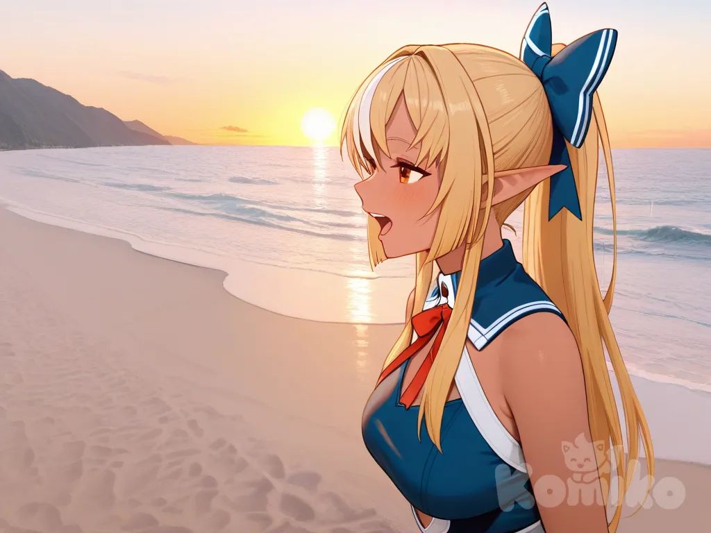 shiranui flare, singing, on beach