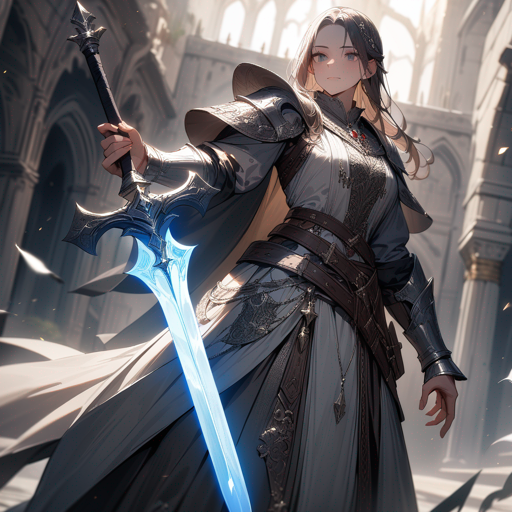 weapon, sword, fantasy, ornate design, glowing blade, intricate hilt, medieval style, metallic, ultra-simple background