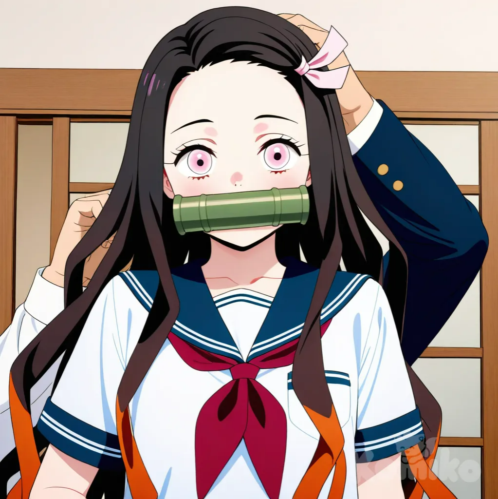 1boy, Kamado Nezuko, impasto style, back to back, school uniform, upper body, side light, cafe