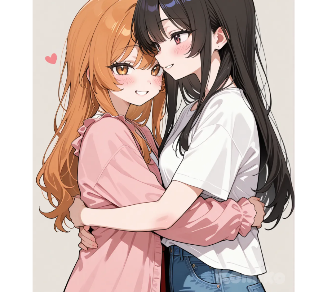 Two girls hugging