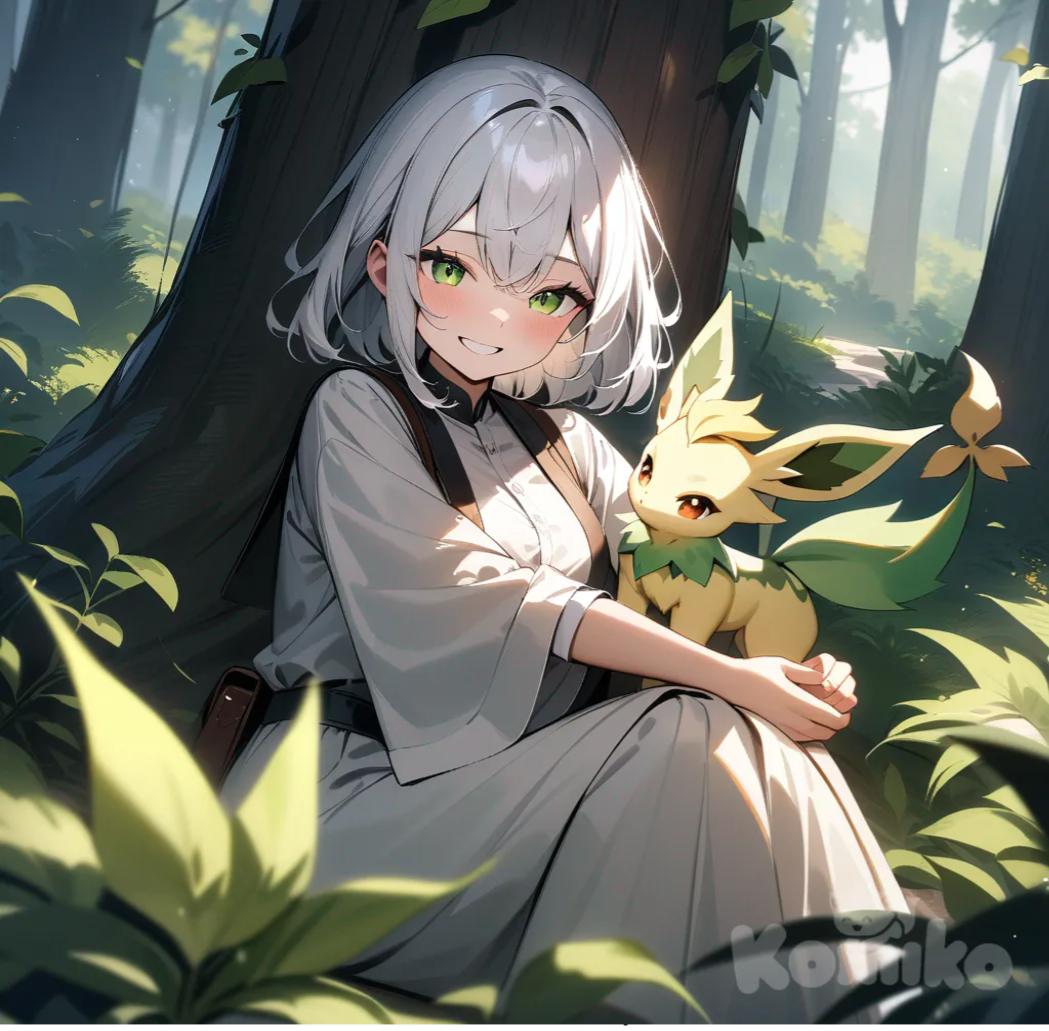 Leafeon, smile, forest