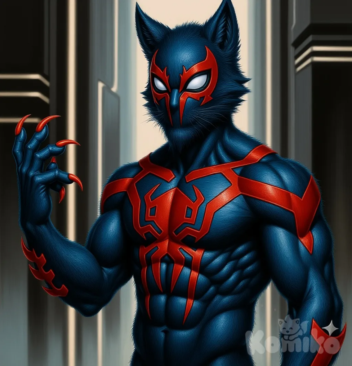 muscular, furry male, spiderman 2099
