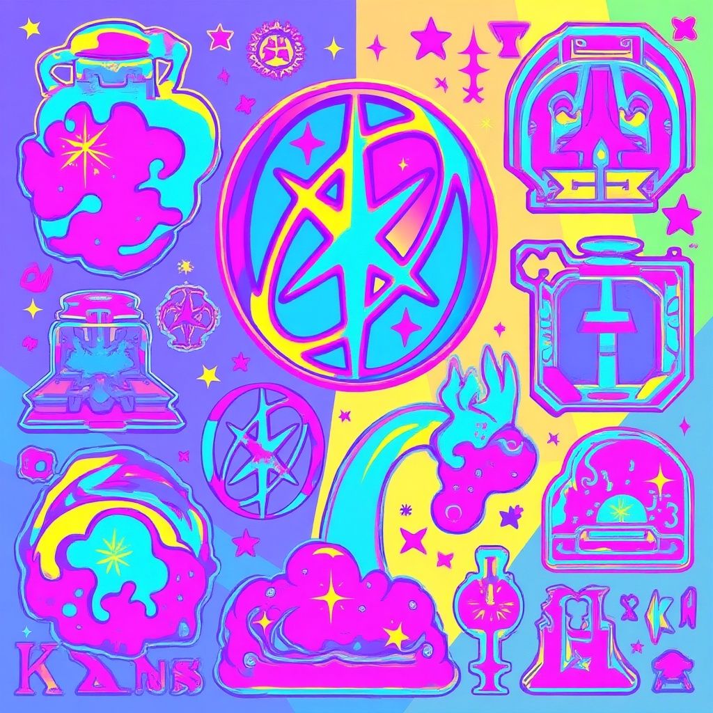 cloud slime (substance), neon rainbow, container with accesories, katseye logo