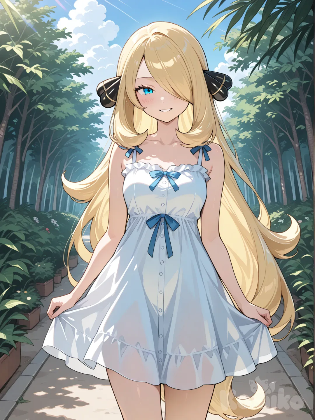 cynthia (pokemon), in a cute sundress