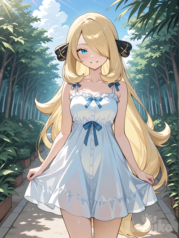 cynthia (pokemon), in a cute sundress