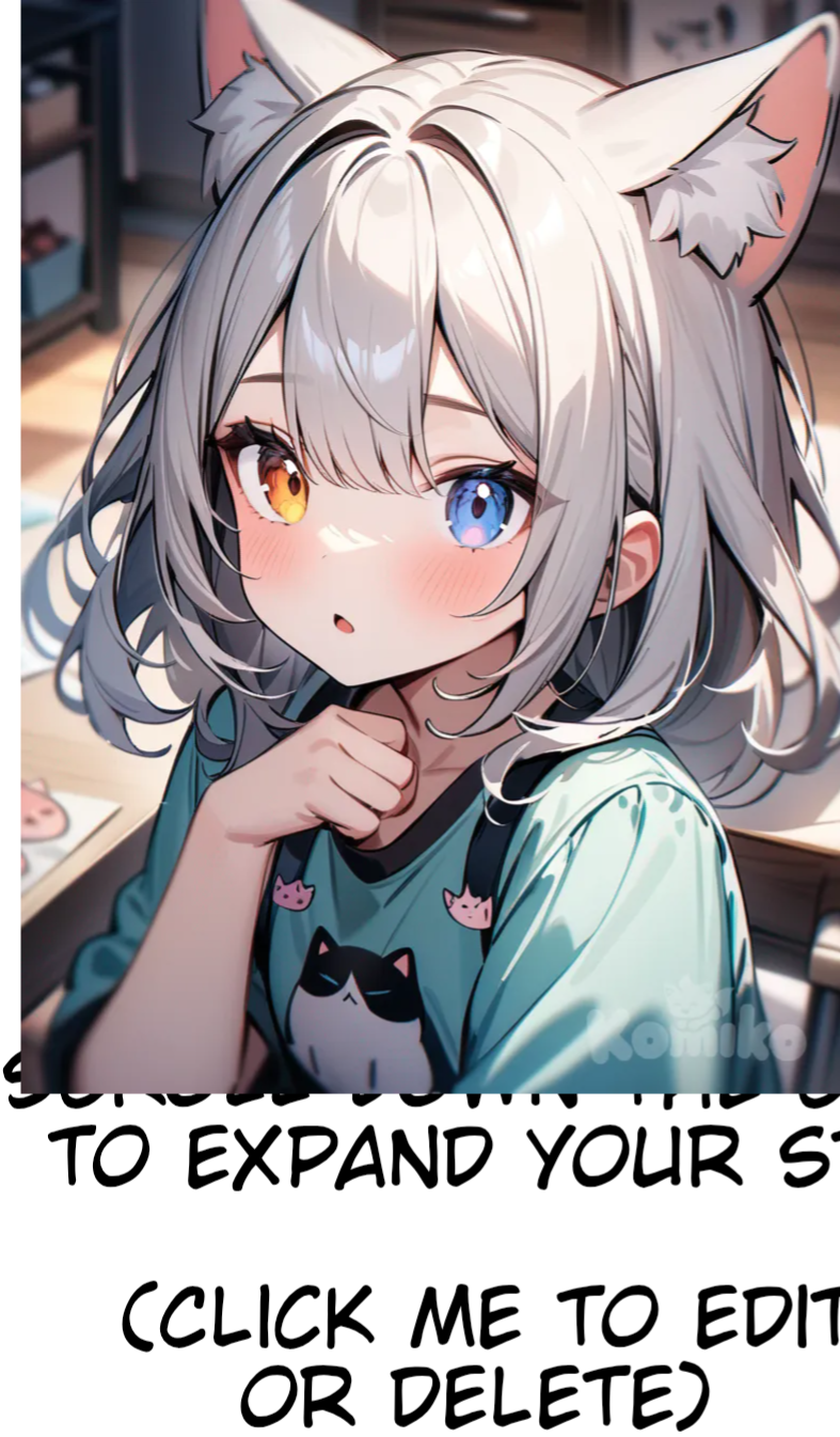 Create a cute, pretty, 1girl, she has to have the look of an artist, heterochromia, cat ears, kawaii