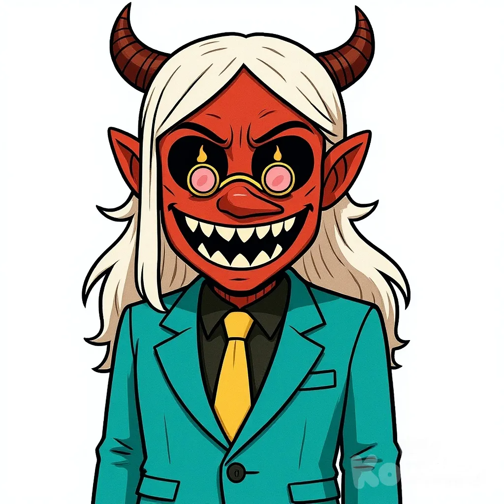 <mr-zero-zilaks-nikodemus-Zl4y>, Comic book panel, wide shot. A young, tired adventurer in worn armor enters the strange "Event Horizon" store. Behind the counter, Mr. Vexel, a demon salesman in a suit, greets him with a wide smile and a welcoming gesture.
in the style of the Scott Pilgrim comic, dynamic anime art style by Bryan Lee O'Malley, bold clean line art, vibrant flat colors, limited color palette, halftone dot patterns for shading, expressive characters, video game interface elements.