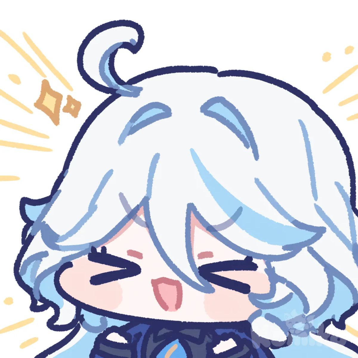 Furina (Genshin Impact),[chibi-sticker-style], performing energetically, singing passionately, wearing cute outfit, cheerful expression, expressive pose, vibrant colors, dynamic composition, genshin impact, furina, chibi, sticker, singing, cute, vibrant, dynamic