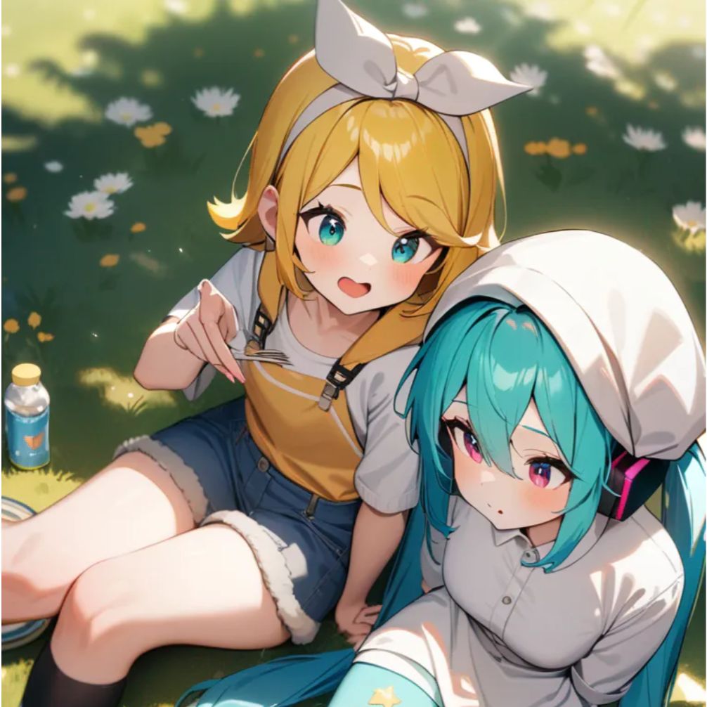 2girls, Hatsune Miku, Kagamine Rin,  pik nick
