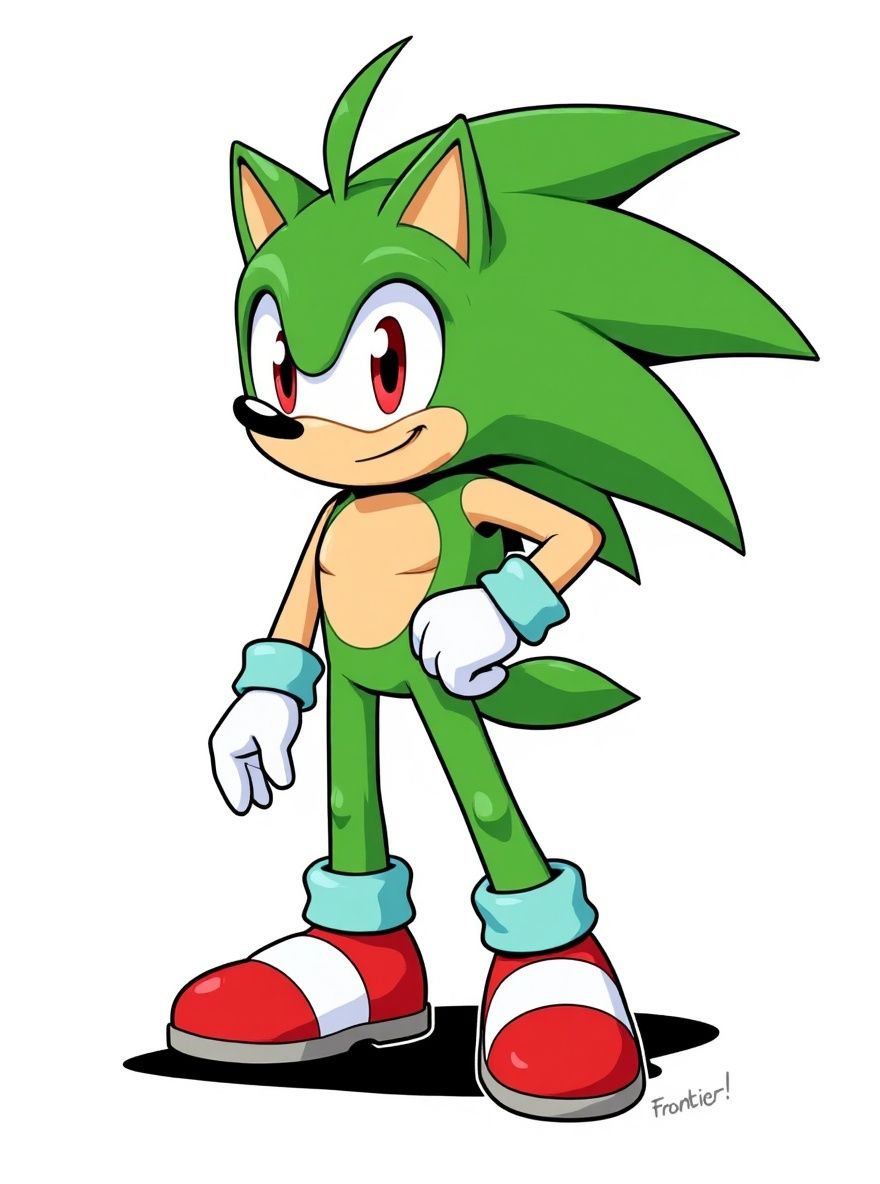 1boy, hedgehog, sonic, green color, claw hands, red eyes, single character, full body, looking at viewer, anime style, simple background, white background