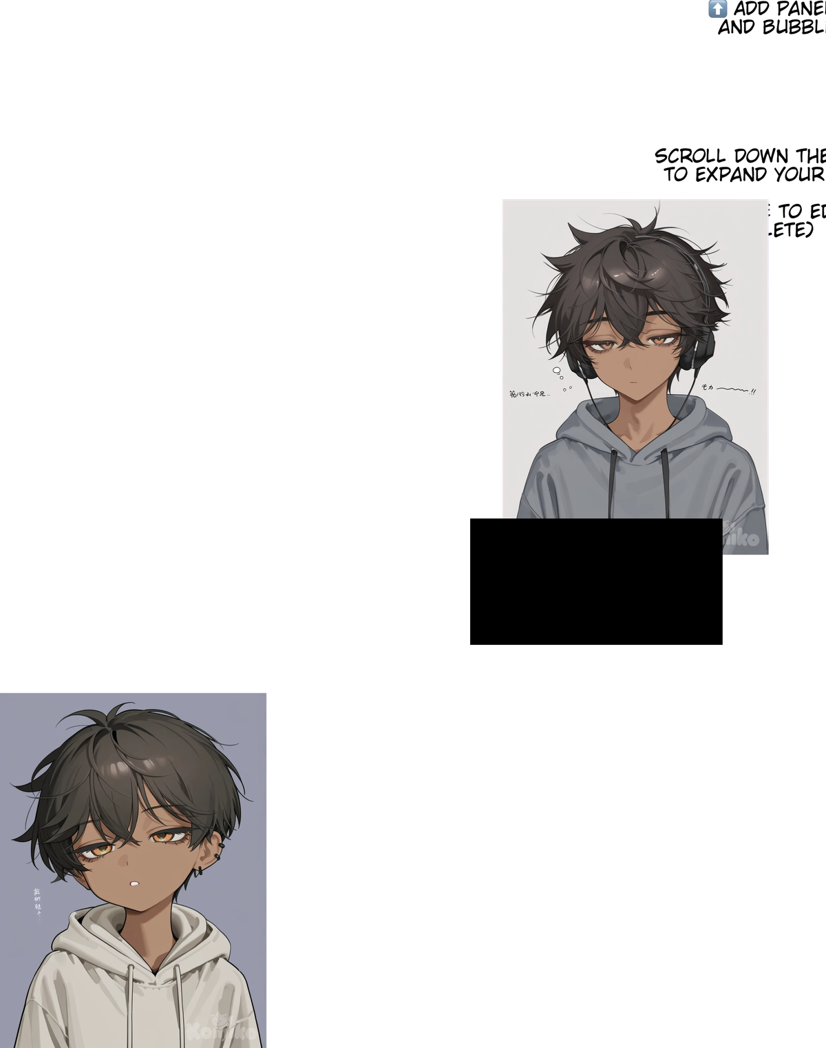 1boy, [semi-realistic--style], upper body. He has tan skin, sleepy amber eyes, tan brown skin, fluffy black hair, grey hoodie, long eyelashes, he wears black glasses, he has a ear piercing, headphones, upper body, he has a slim athletic waist, semi realism anime