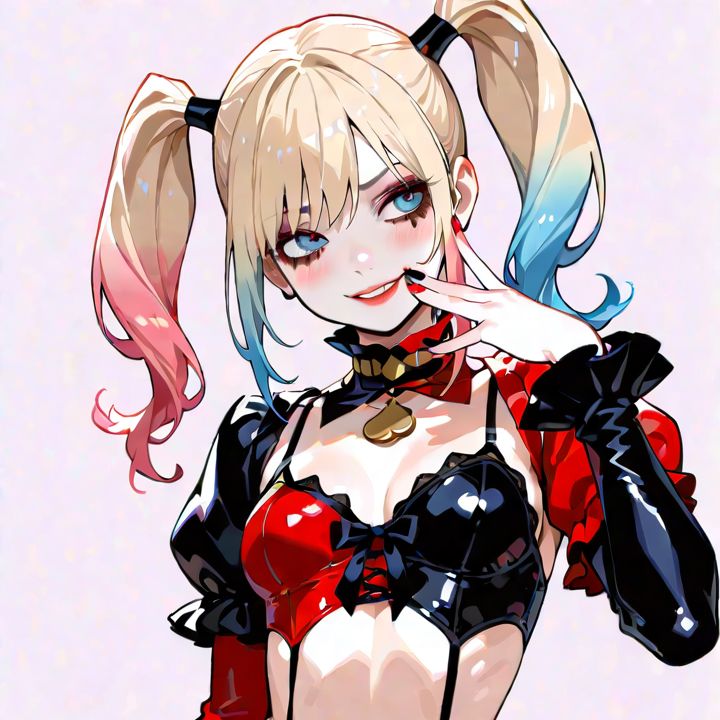 sexy clothes, kawaii gothic, simple background, Harley Quinn