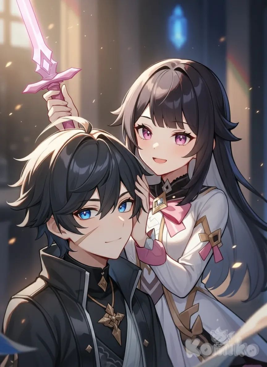 Oc ship post   <neyahli-sayuri-smUX> holding, <abyano-k0IY> cheek, anime coloring, smiling, close-up