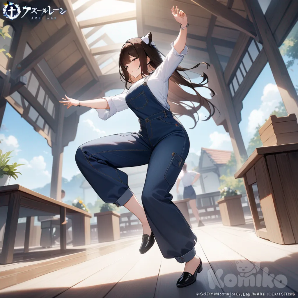 Kashino (Azur Lane), dancing, overalls, full body, day
