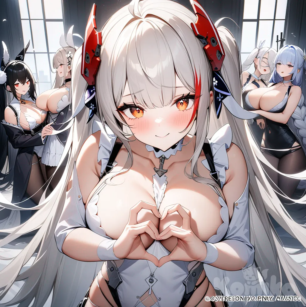 Formidable (Azur Lane), Taihou (Azur Lane), Prinz Eugen (Azur Lane), Le Malin (Listless Lapin) (Azur Lane), Shinano (Azur Lane), heart hands