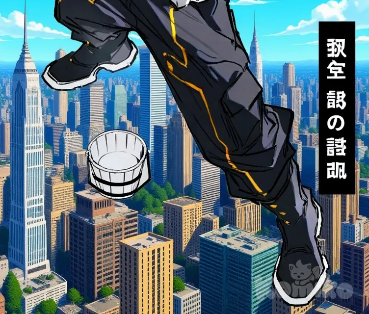 (My Hero Academia), floating in a vibrant cityscape, anime-style, highly anime art