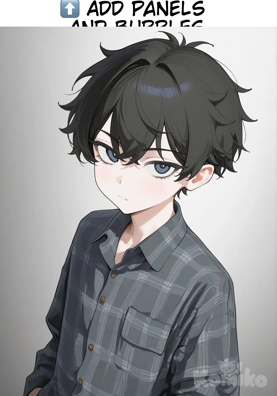 1boy, [vibrant-anime-style], hands in pockets, plaid shirt, looking at viewer