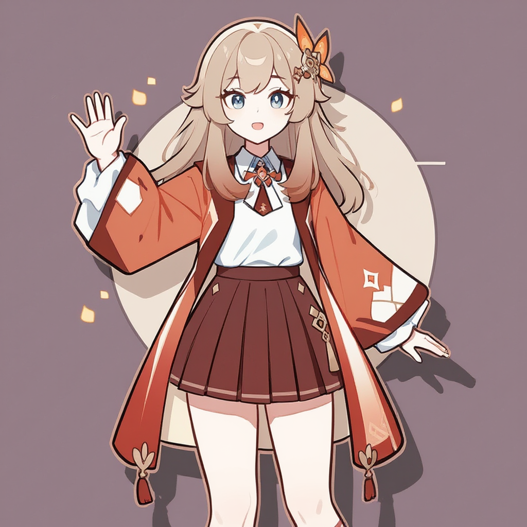 Genshin Impact style, <kururu-miyabi-u90O>, waving, Zhongli (Genshin Impact), Xiao (Genshin Impact), waving, full body, looking away, ambient light, springfield (girls' frontline)