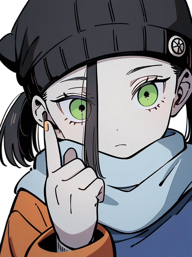 1girl, teenager, petite, green eyes, cute eyes, short black hair, pigtails, bob cut, pale skin, beanie, hairpin, hair accessory, Jujutsu Kaisen style, single character, upper body, looking at viewer, anime style, simple background, white background, best quality, 4k, masterpiece, highres, detailed, amazing quality, rating: general