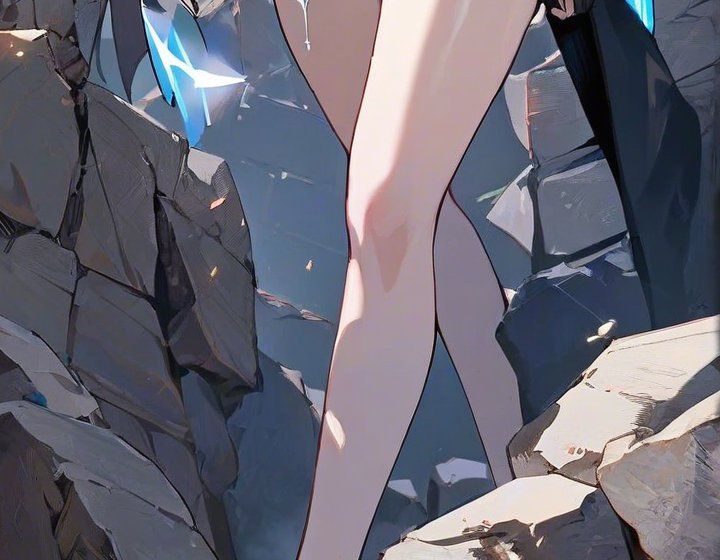 black rock shooter, large breasts, thighs, covered nipples